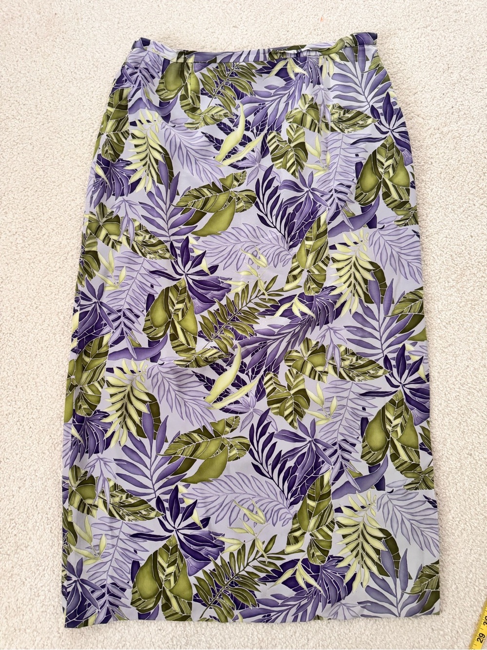 Josephine Chaus Lavender & Olive Leaf-Print Silk Skirt